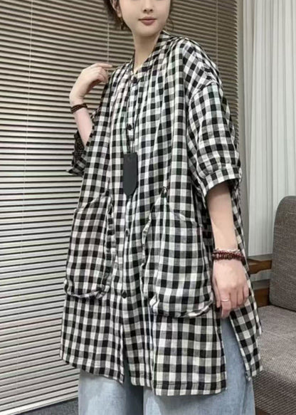 Classy Grey Oversized Plaid Wear on Both Sides Shirts Summer