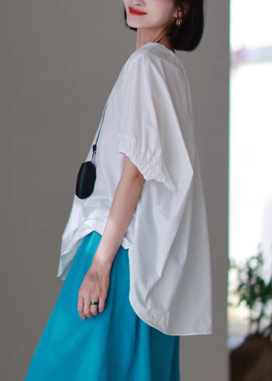 Blue O Neck Low High Design Side Open Cotton T Shirts Summer