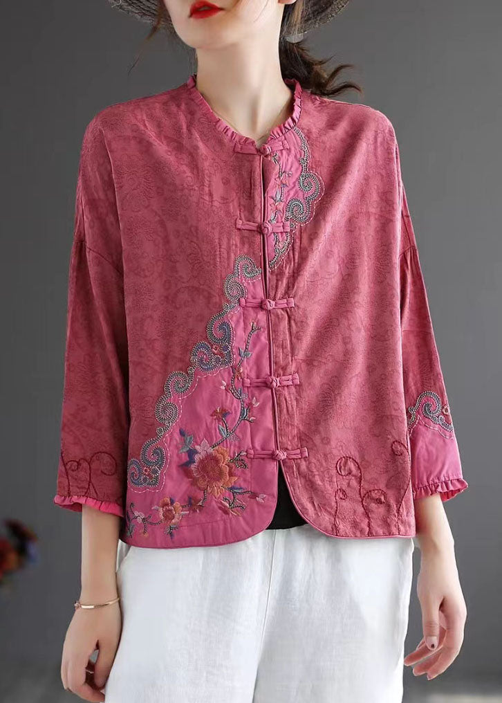 White Ruffled Embroideried Patchwork Cotton Tops Spring