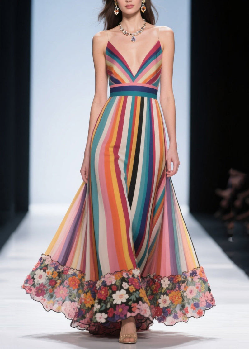 Multicolour Striped Chiffon Beach Dress Exra Large Hem Summer