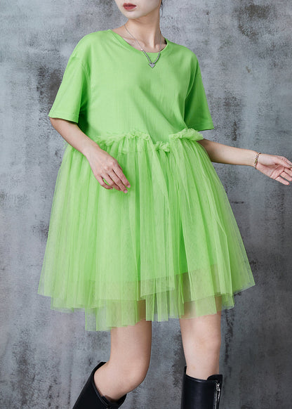 Grass Green Oversized Patchwork Tulle Mini Dresses Summer
