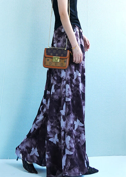 Butterfly Print Elastic Waist Ice Silk Wide Leg Pants Summer