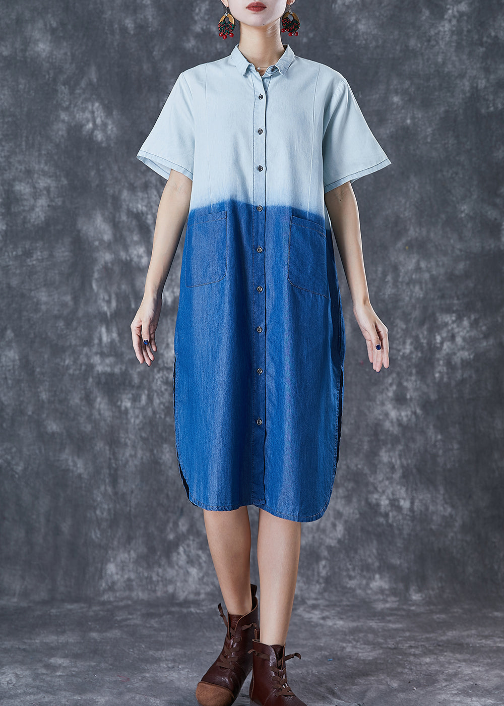 French Colorblock Oversized Patchwork Cotton Dress Summer