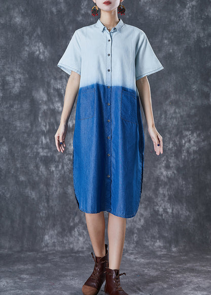 French Colorblock Oversized Patchwork Cotton Dress Summer