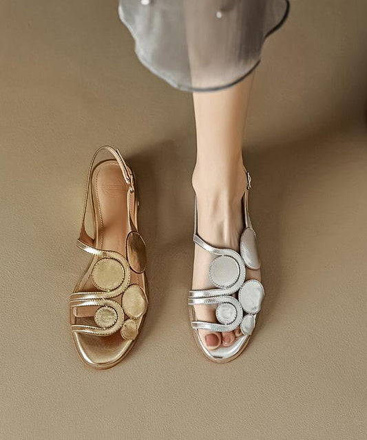 Gold Flat Sandals Splicing Sheepskin Hollow Out