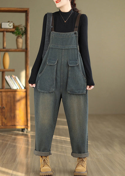 Blue Pockets High Waist Denim Jumpsuit Fall
