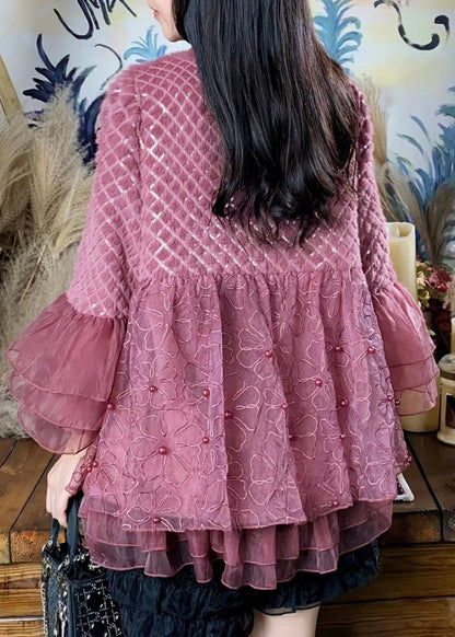 Purple Ruffled Tulle Patchwork Mink Velvet Coats Winter