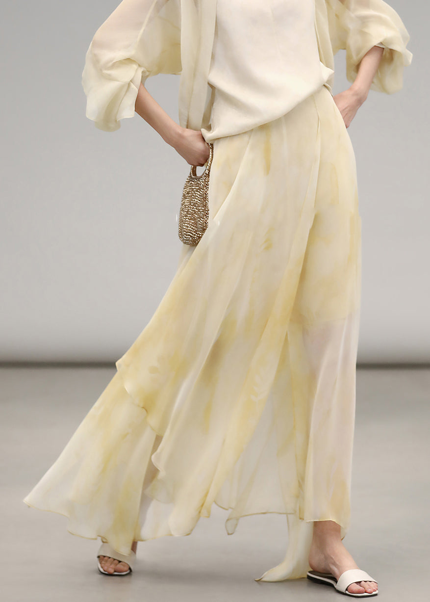 Yellow Print High Waist Chiffon Maxi Skirts Summer