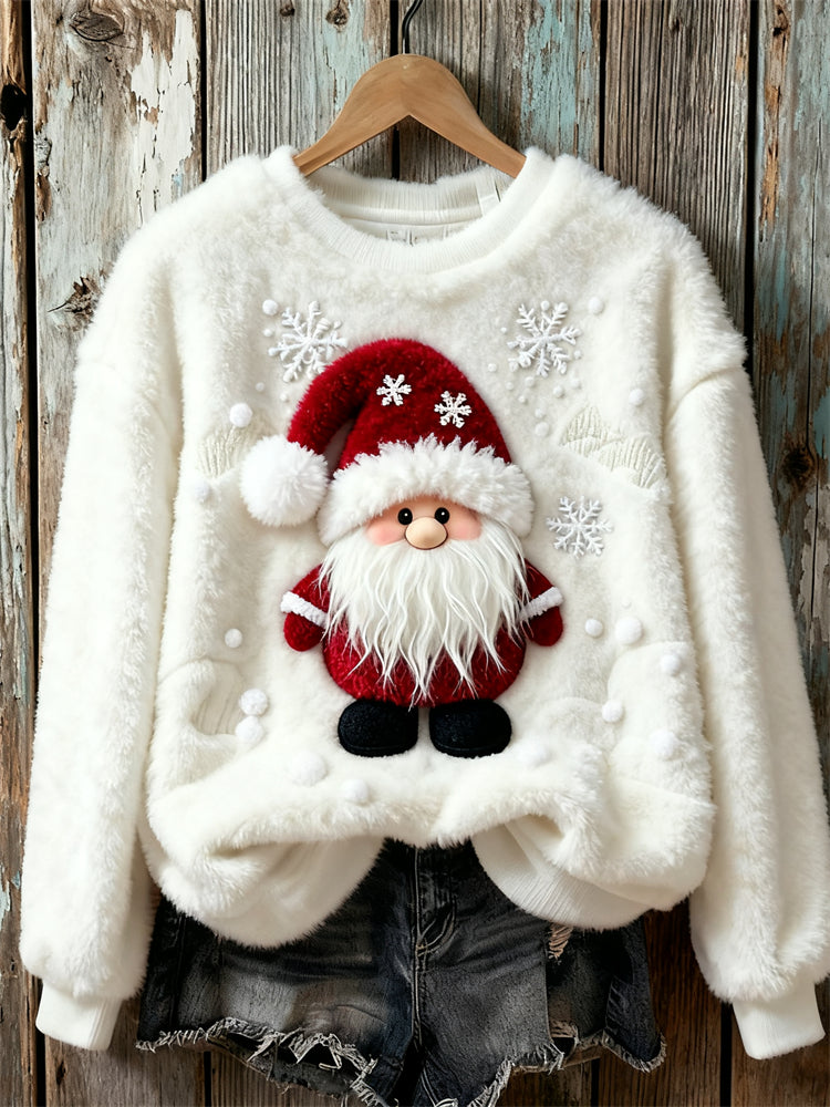 Lovely Fuzzy Christmas Gnome Snowflakes Cozy Plush Sweatshirt