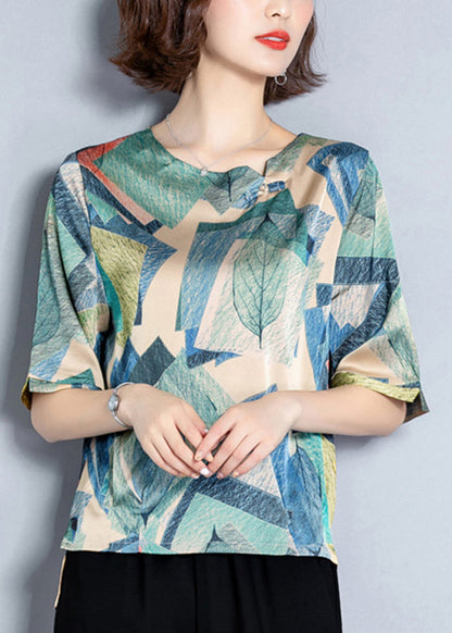 Red Print Oversized Low High Design Silk Top Summer