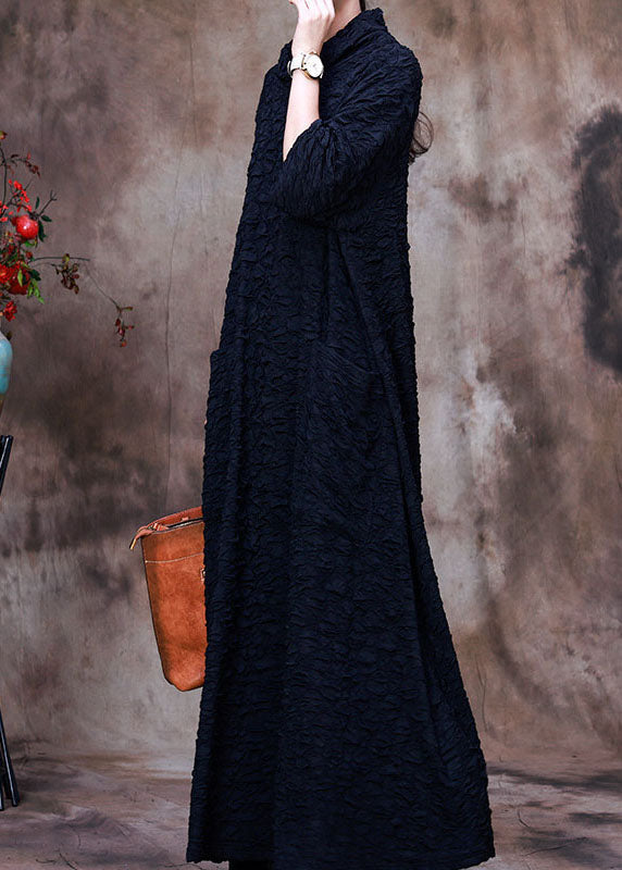 Loose Navy Turtle Neck Maxi Dresses Spring