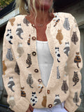 Comstylish Cute Cats Embroidery Pattern Cozy Knit Cardigan