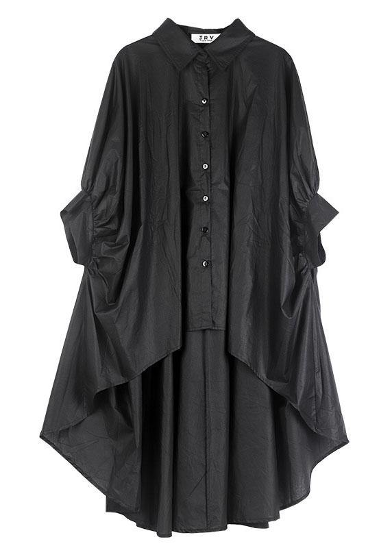 Art Black Wrinkled Button Summer Cotton Shirt Half Sleeve Top