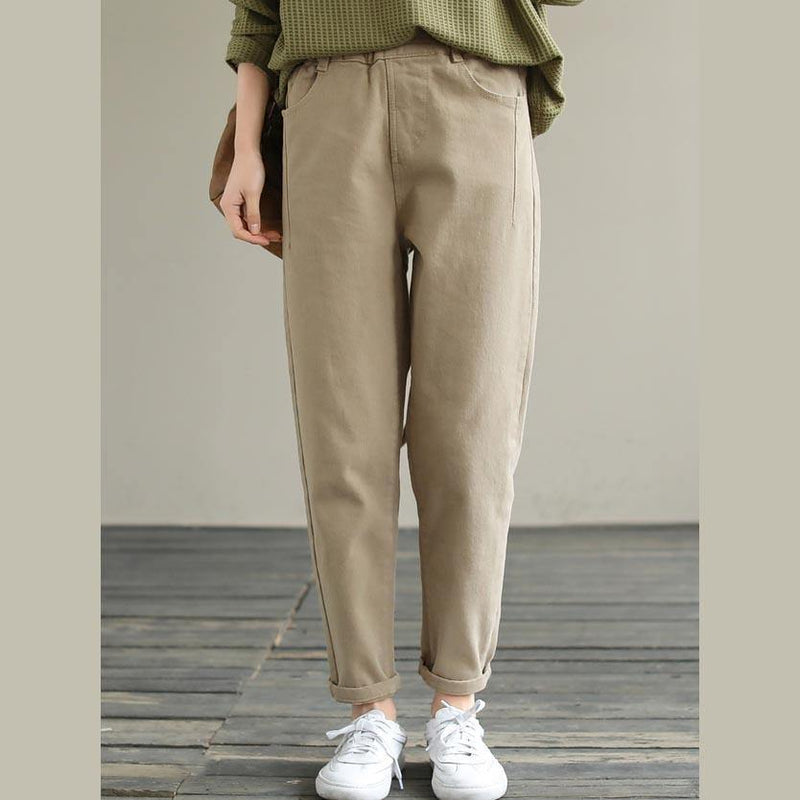 Unique Spring Chothes Clothing Khaki Elastic Waist Jeans