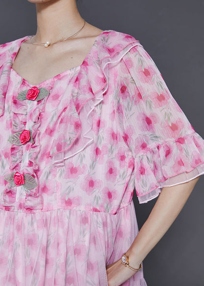 Pink Ruffled Chiffon Dresses Summer