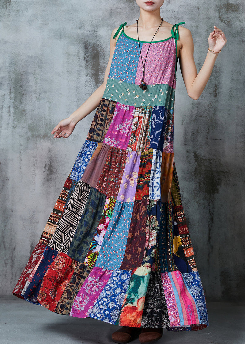 Color Block Patchwork Exra Large Hem Cotton Spaghetti Strap Dress Summer