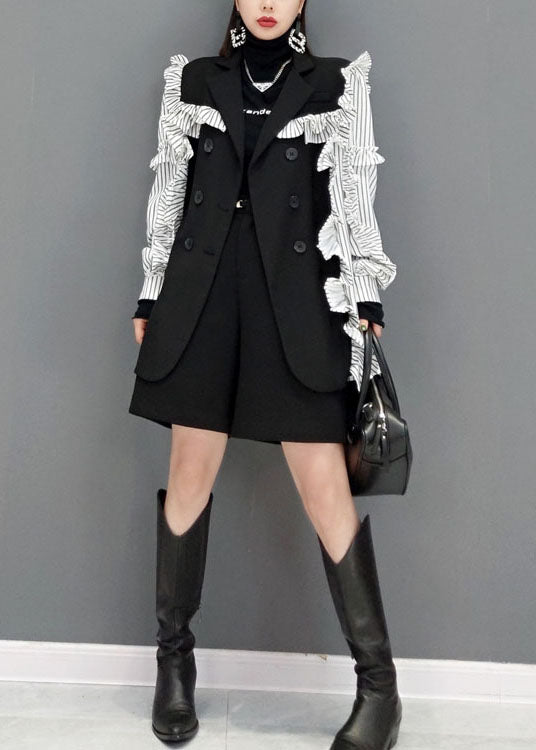 Colorblock Peter Pan Collar Patchwork Ruffles Coat Spring