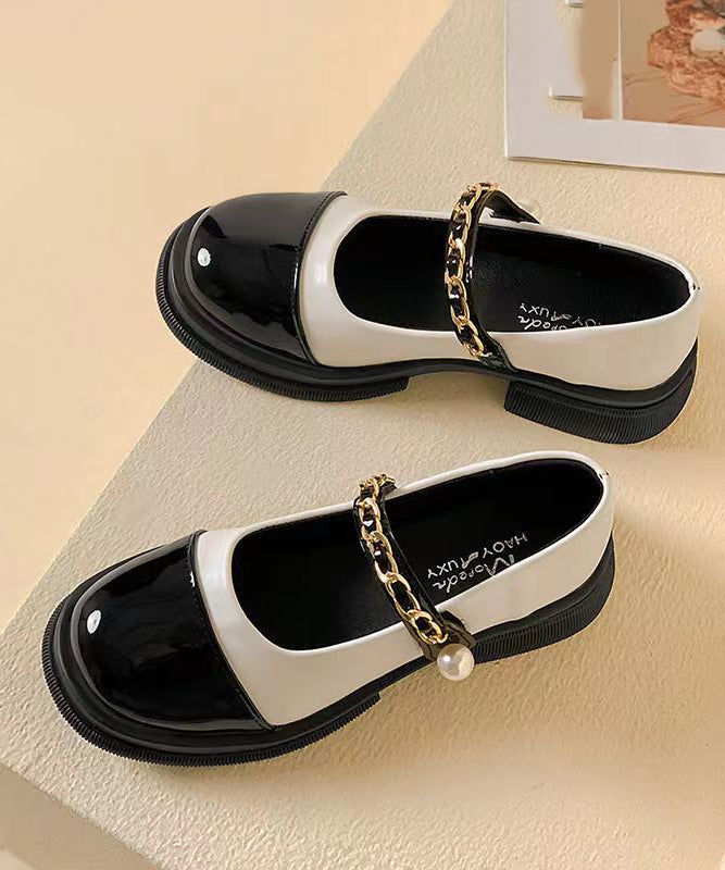 Black Pearl Splicing Buckle Strap Chunky Loafer Shoes