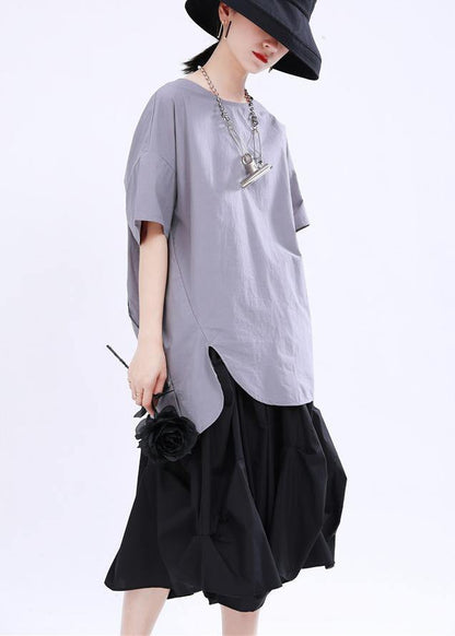 Classy Grey Low High Design Cotton T-shirt Summer