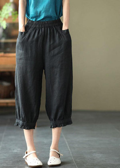 White Pockets Harem Summer Pants Linen