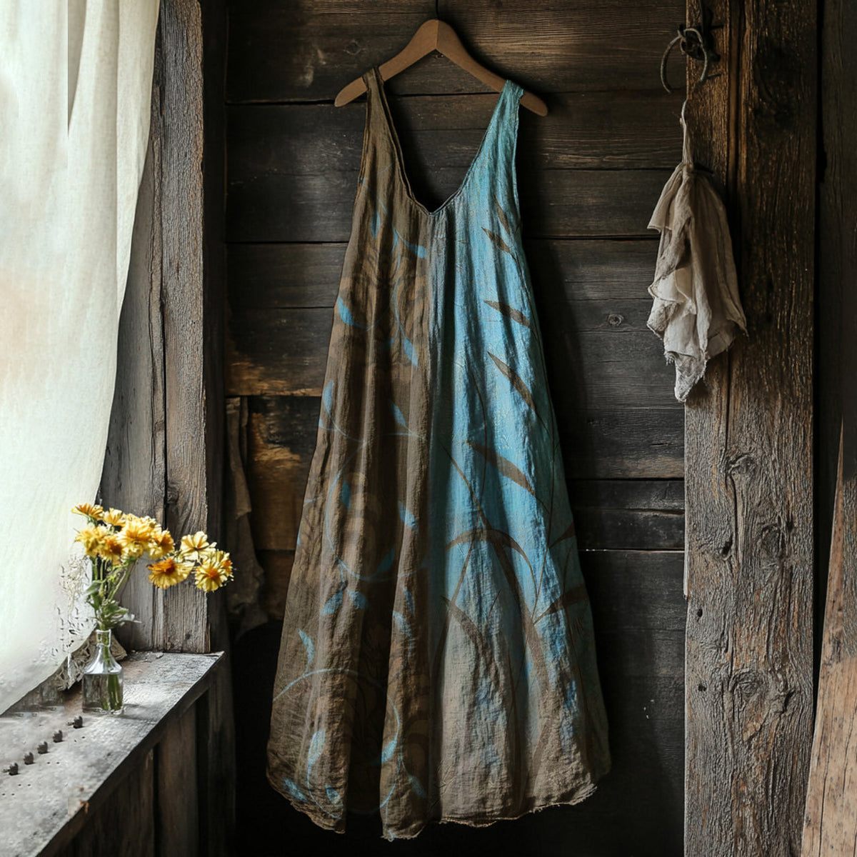 Vintage Floral Art Linen Tank Dress artswardrobe