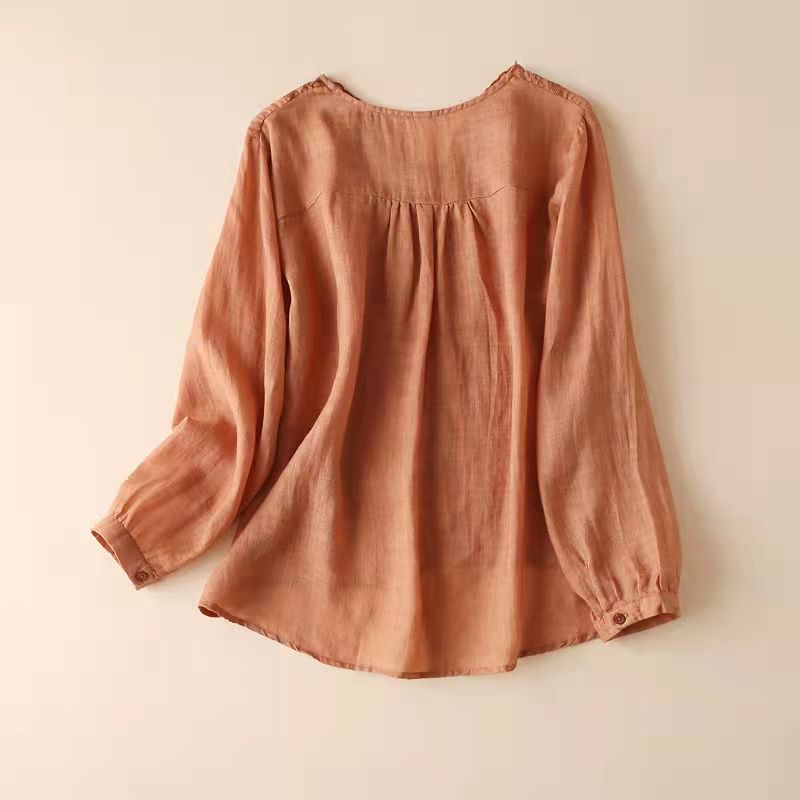 Organic V Neck Spring Tops Tunic Tops Army Green Embroidery Blouse