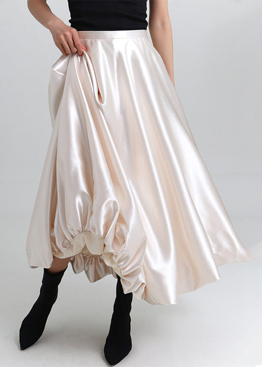 New Champagne Color High Waist Silk Skirt Spring
