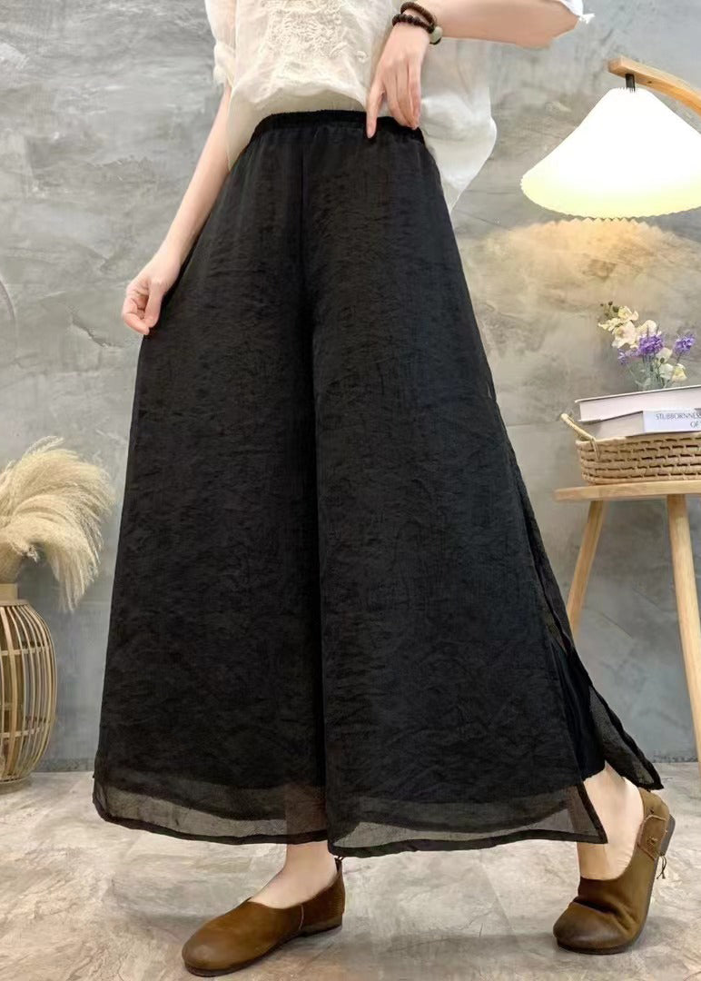 Black Linen Summer Wide Leg Pants High Waist