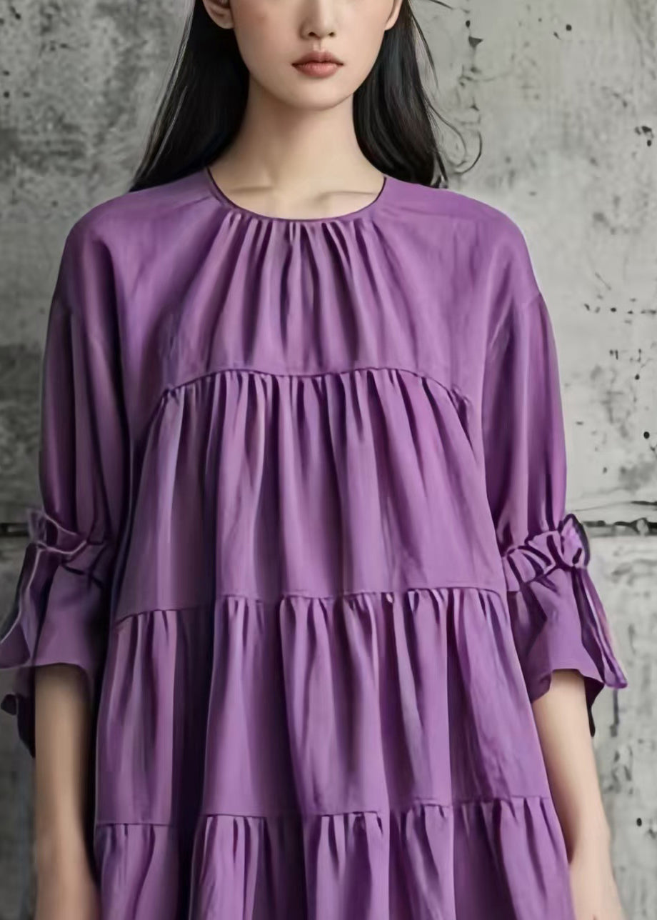 Diy Purple Oversized Wrinkled Cotton Tea Dress Summer