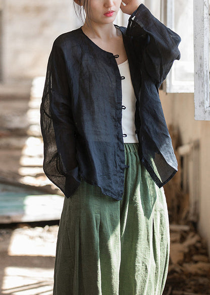 Black Oversized Button Down Linen Shirt Tops Fall