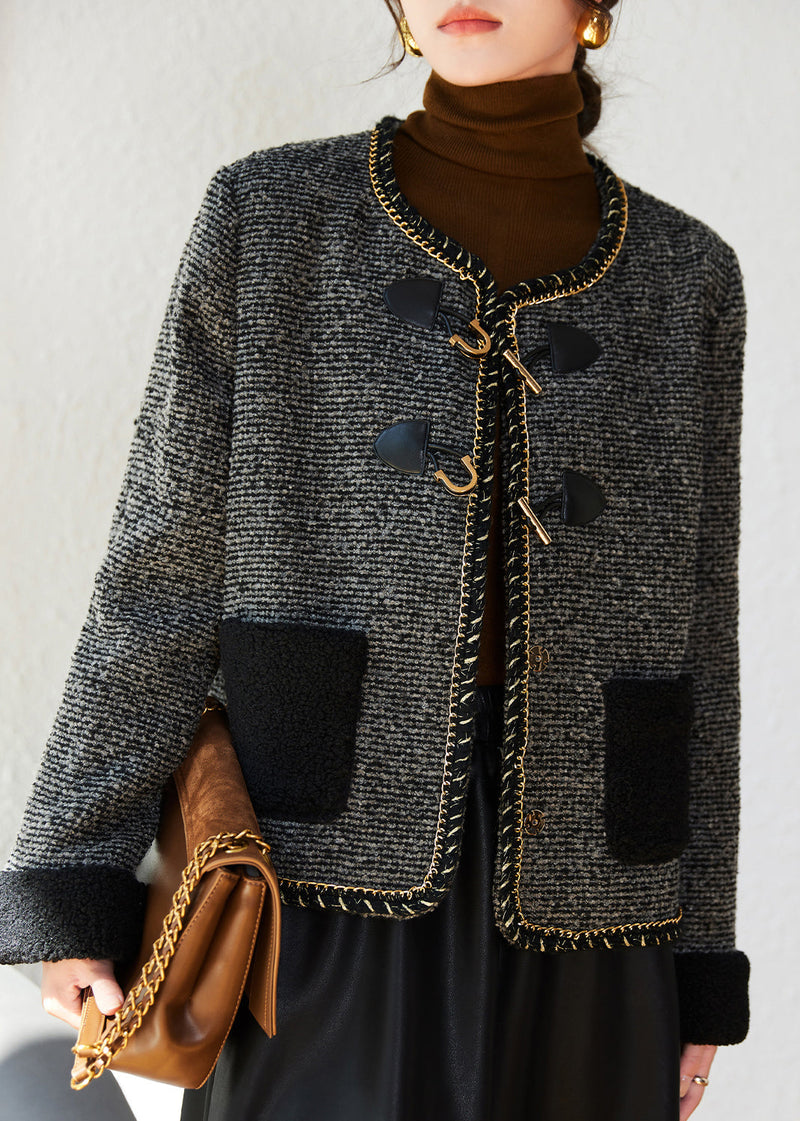 Coffee Pockets Button Woolen Duck Down Filled Jacket Winter
