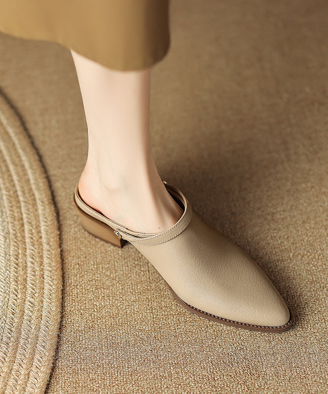 Light Camel Chunky Cowhide Leather Diy Sandals Pointed Toe