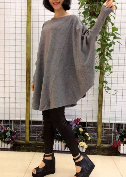 Grey Bat Wing Sleeve Fall Wool Sweater