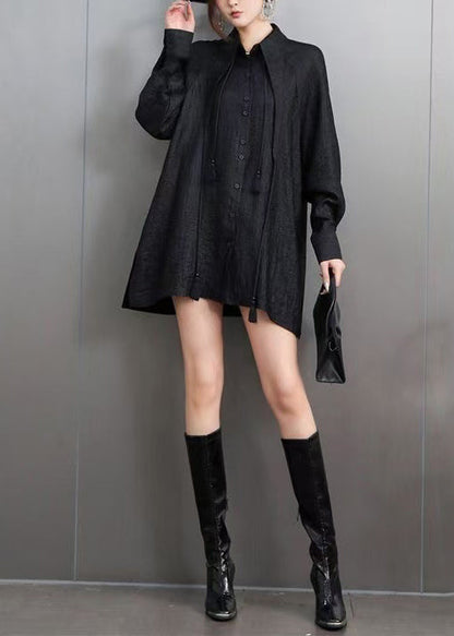 Black Tasseled Oversized Cotton Blouses Fall