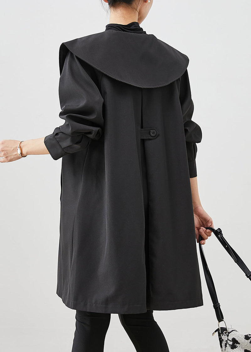 Black Peter Pan Collar Pockets Cotton Coat Outwear Fall