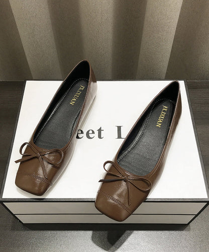 Coffee Faux Leather Splicing Bow Penny Loafers
