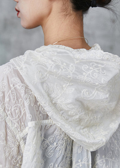 Stylish Beige Embroidered Lace Upf 50+ Coat Jacket Spring