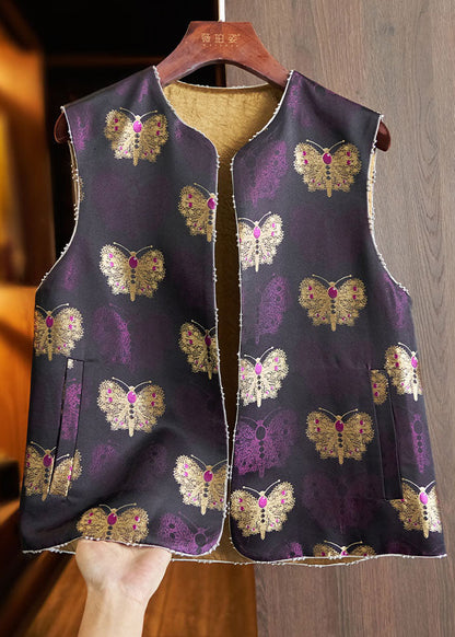 Purple Embroideried Nail Bead Silk Waistcoat Fall