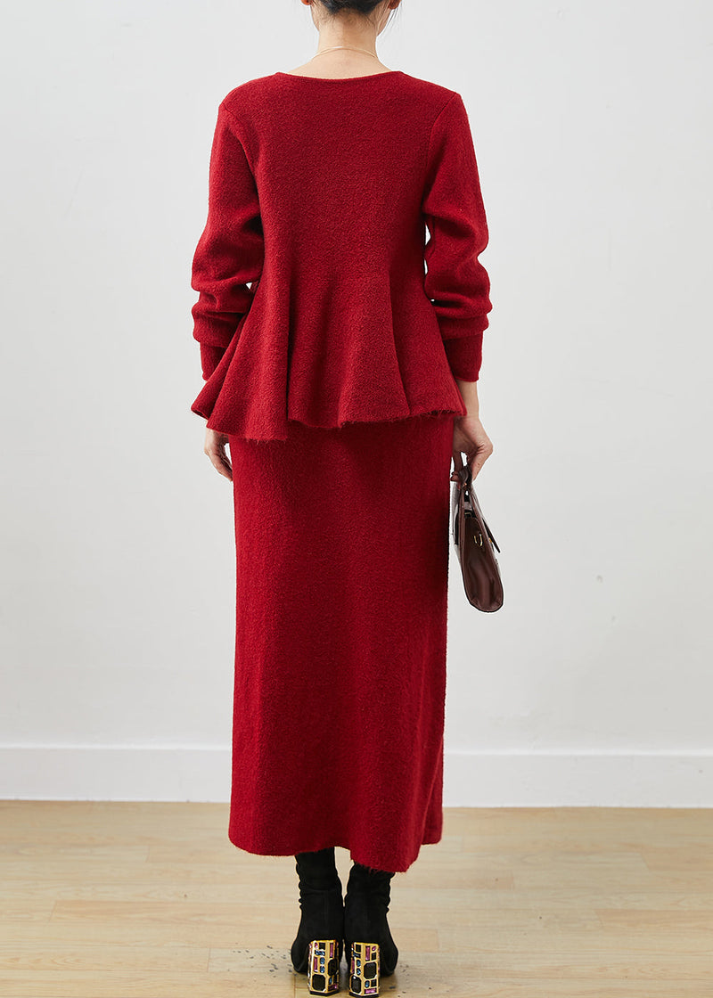 Red Exra Large Hem Silm Fit Knit Two Piece Set Outfits Spring
