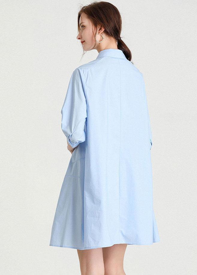 Baby Blue Peterpan Collar Button Summer Cotton Dress