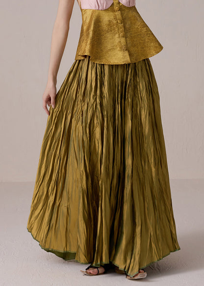 Fine Green Wrinkled Wear on Both Sides Cotton Exra Large Hem Skirts Summer