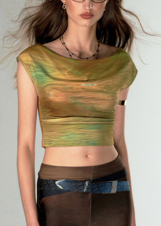 Novelty Green O-neck Print Vest Sleeveless
