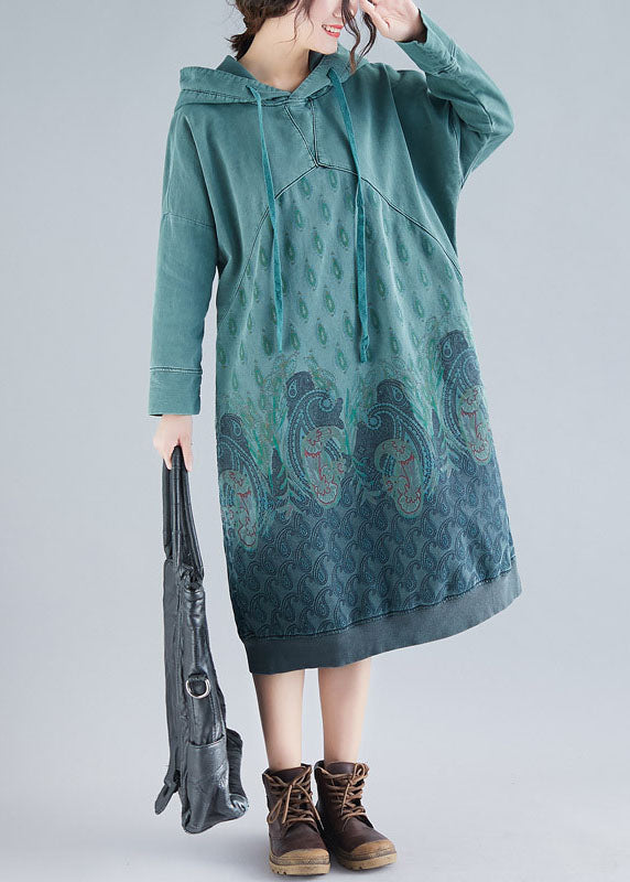 Boutique Green Pockets Print Pullover Dresses Spring