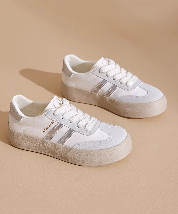 Splicing Platform Flat Shoes Rose Faux Leather Lace Up