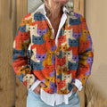 Multicolor Cute Art Print Long Sleeve Knitted Cardigan elevenforest