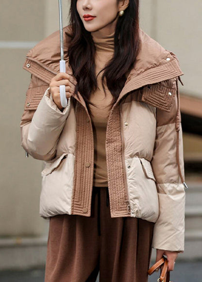 Grey Zip Up Pockets Duck Down Hooded Jacket Winter