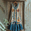 Women's Retro Floral Contrast Tank Maxi Dress artswardrobe