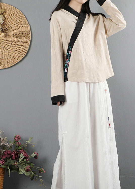 Khaki Button Patchwork Shirt Long Sleeve