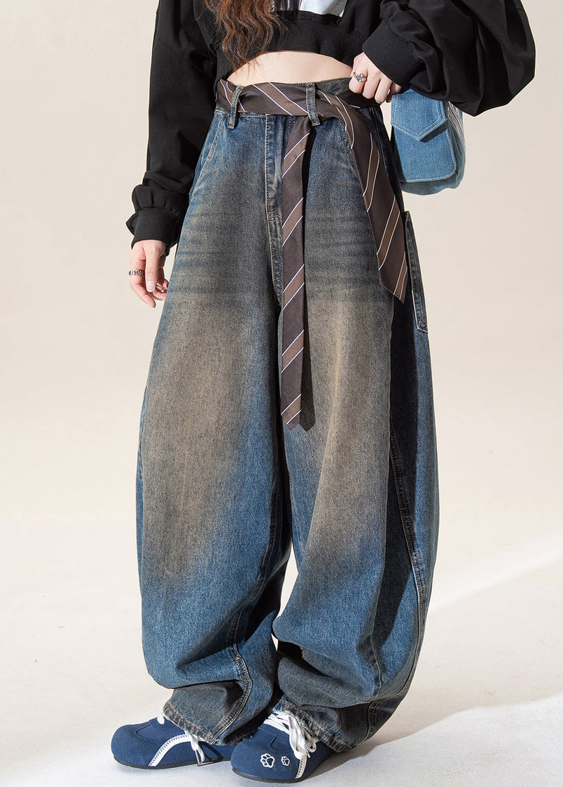 Dark Blue High Waist Pockets Wide Leg Jeans Spring