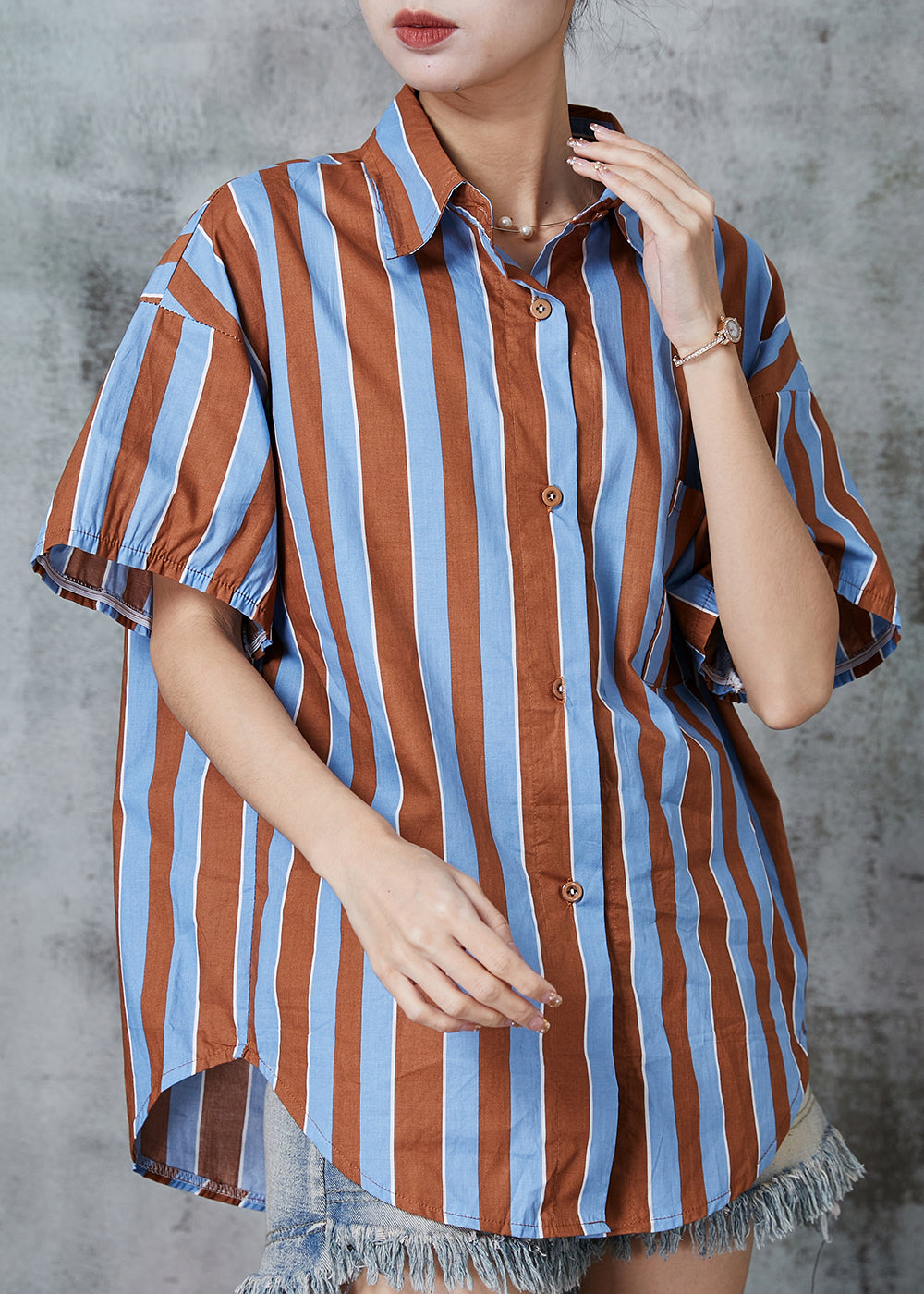 Colorblock Oversized Striped Cotton Top Summer